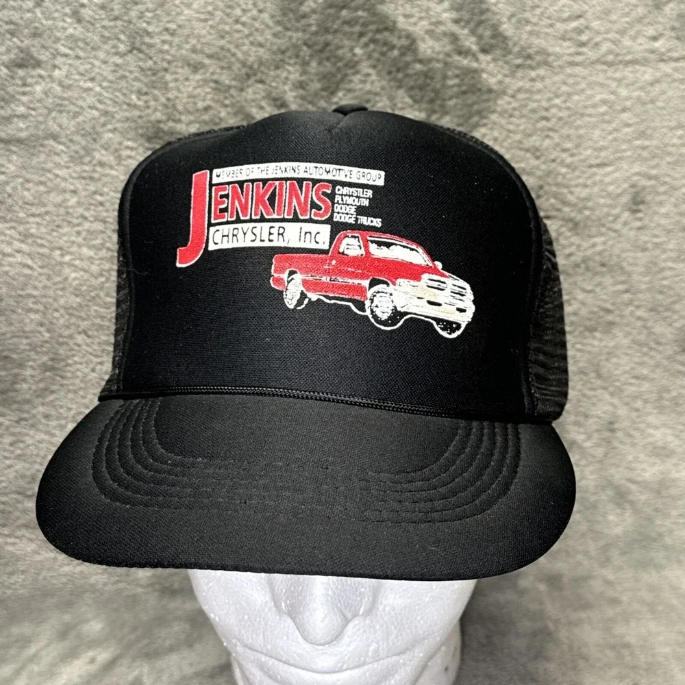 Vintage Trucker Mesh Hat Jenkins Chrysler Black Capital‎ Caps Snap Back